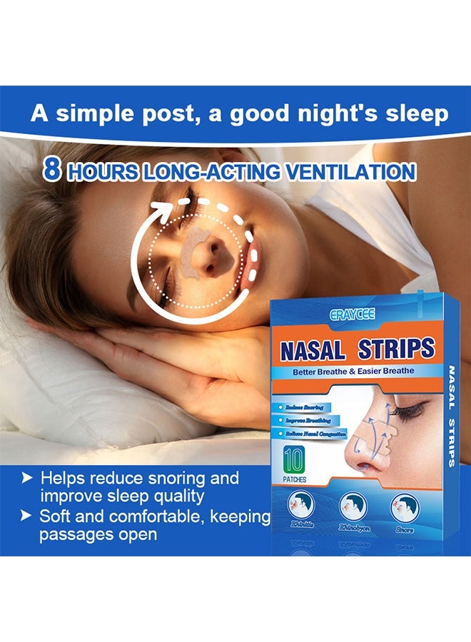 ERAYCEE Nasal Strips, Stop Snoring Strips, Extra Strength Nasal Strips For Snoring, Relieve Nasal Congestion, Improved Airflow And Comfortable Fit Snore Strips, Extra Strength Anti Snoring, 10 Patches - Image 4